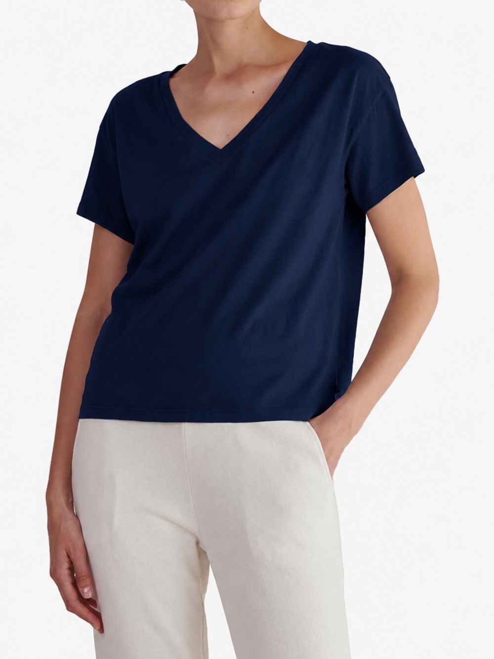 Velvet Jenny Graham navy Tshirt Small Cotton vneck Everyday Essential Casual